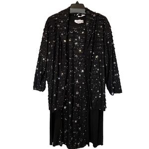 VTG Sequin Dress And Jacket Set Sz XL Black All‎ Over Ruffle Party Retro Costume